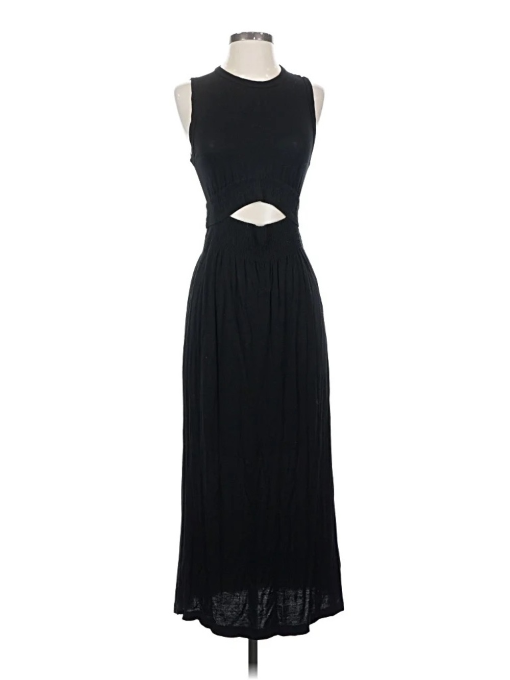 A.L.C. Hudson Black Cutout Smocked Waist Sleeveless Knit Jersey Midi Dress Small